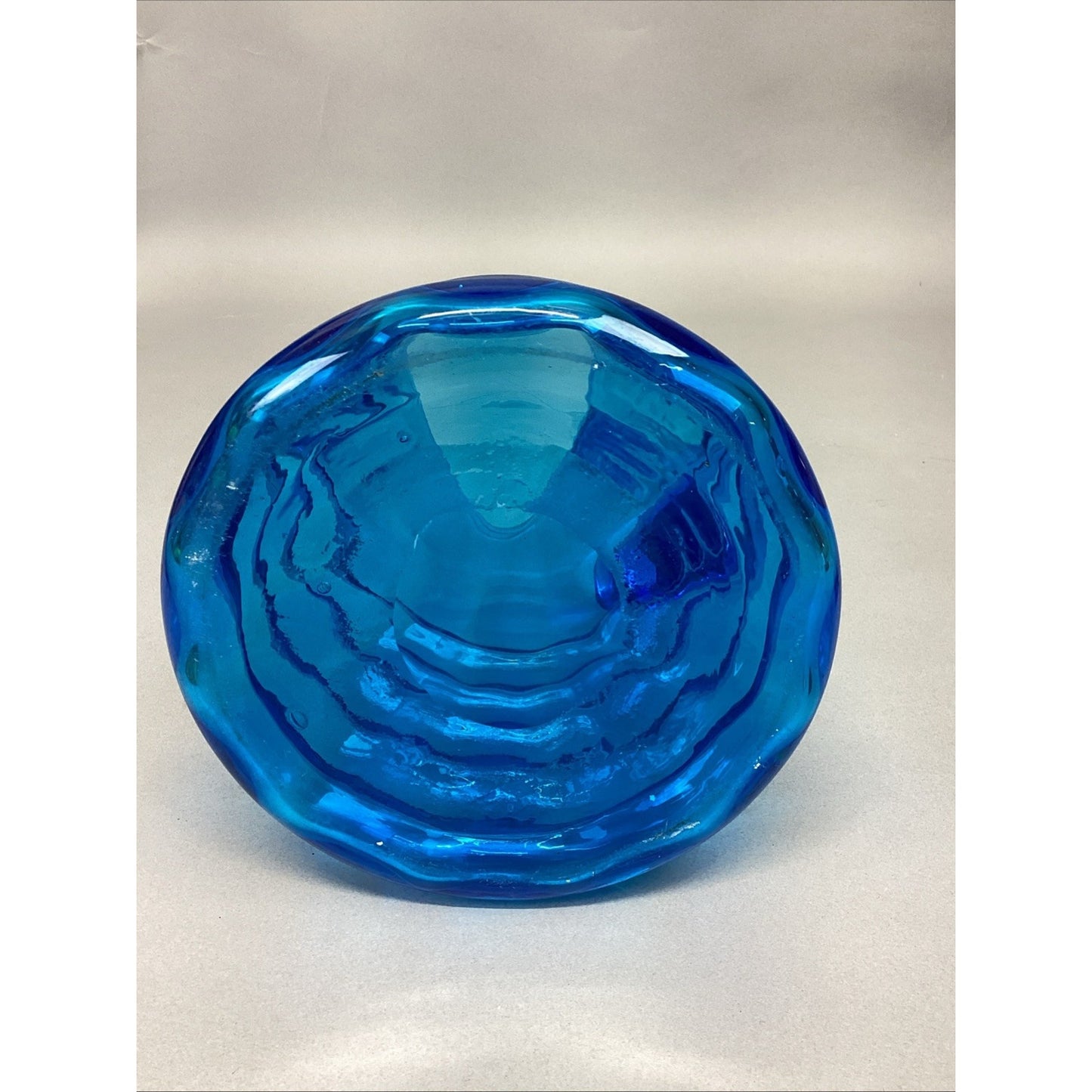 Vintage Art Glass Blue Water Jug Pitcher W/ Handle - 10.5”H