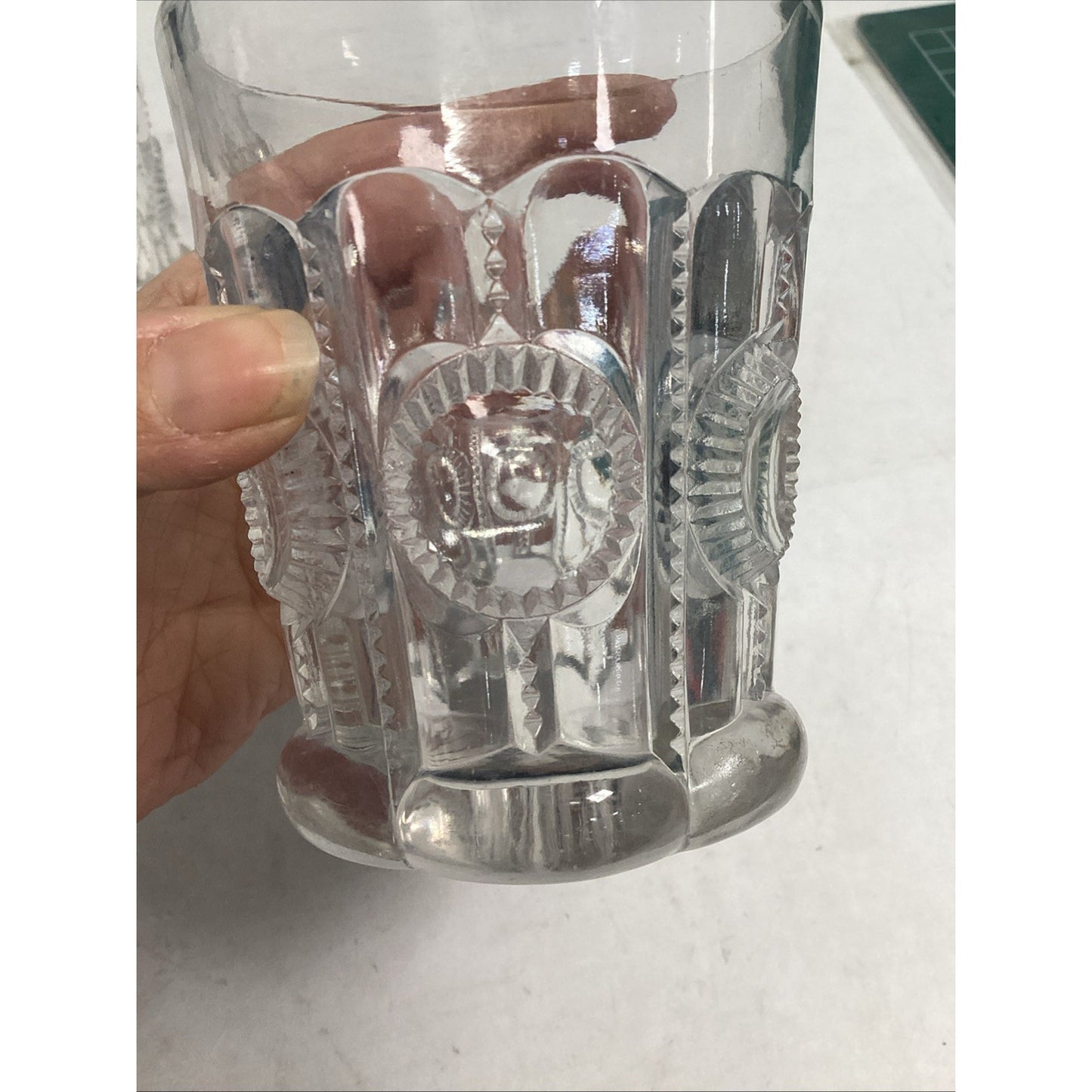 Set Of 4 Vintage Pressed Glassware Drinking Cups - 3.75”H