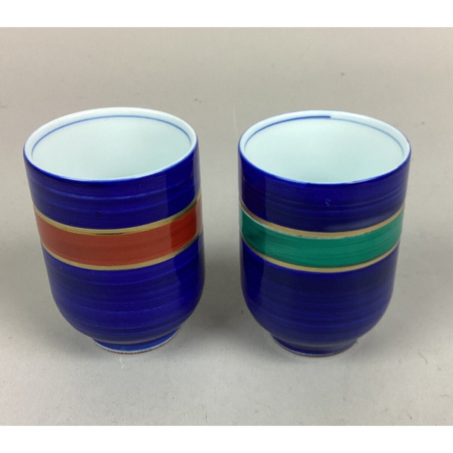 Set Of 2 Kotubuki Japanese Blue Striped Cups & 1 Black Gold Cup