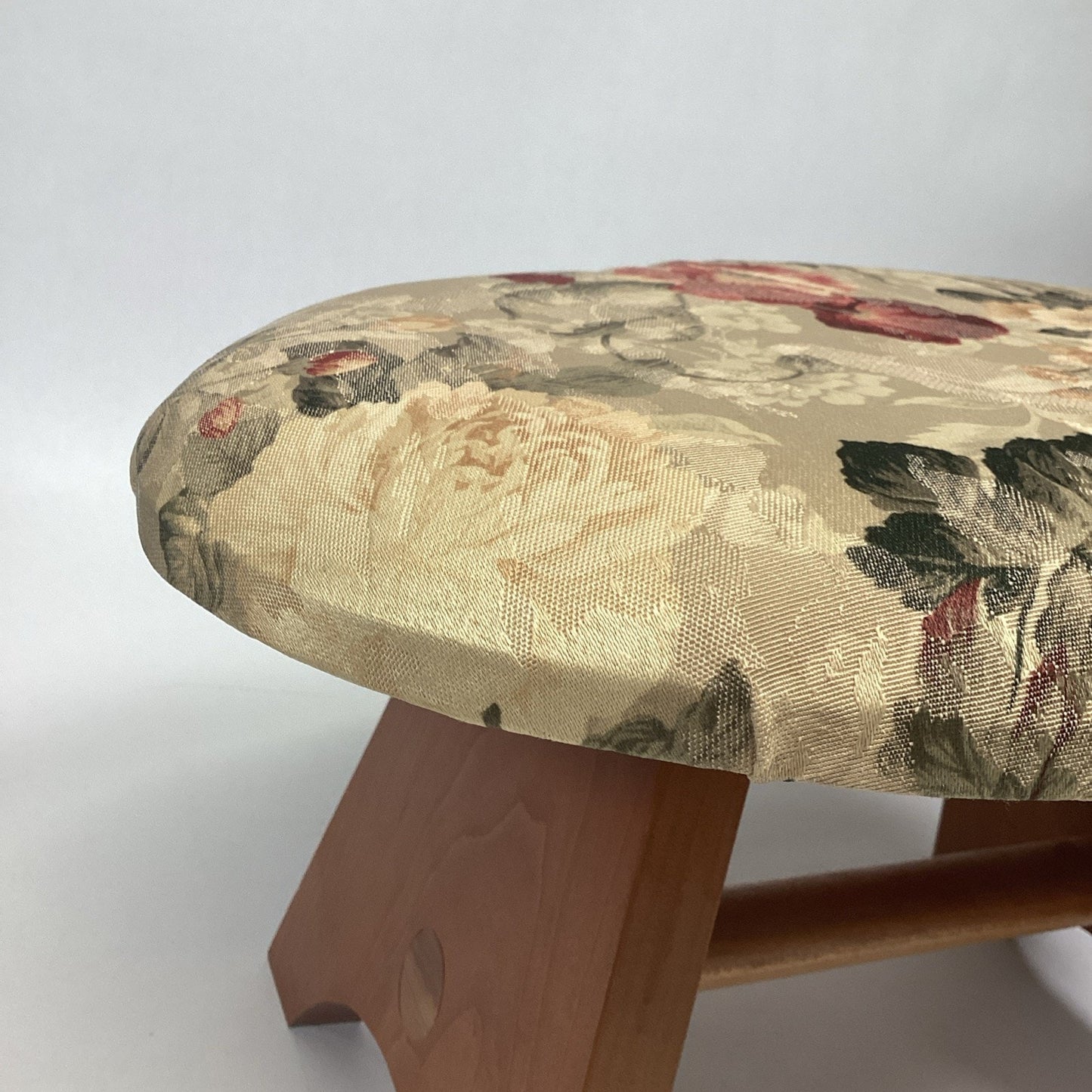 Vintage Floral Footstool Ottoman With Wooden Legs - 14x10.5x9”