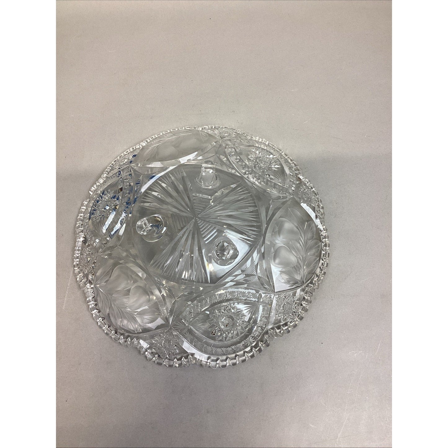 Footed Heavy Crystal Fruit Bowl Compote Platter W/ Scalloped Edges - 13.5”