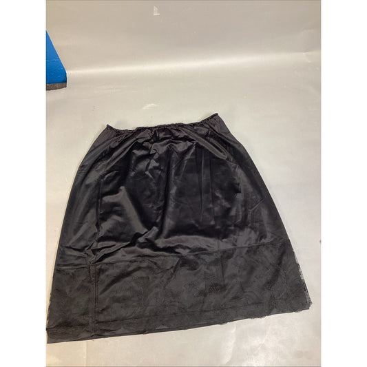 Vintage Black Half Slip With Floral Lace - Medium