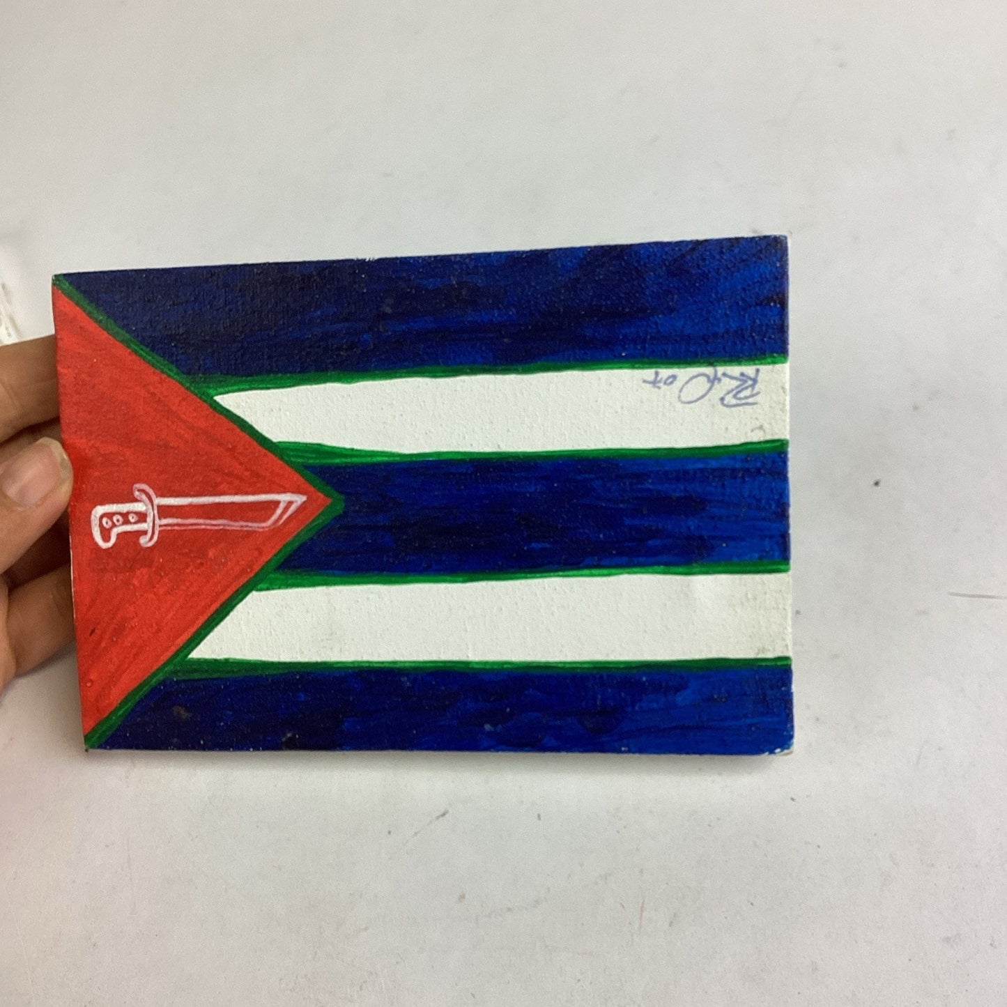 2 Handmade Hand Painted Canvas Flags