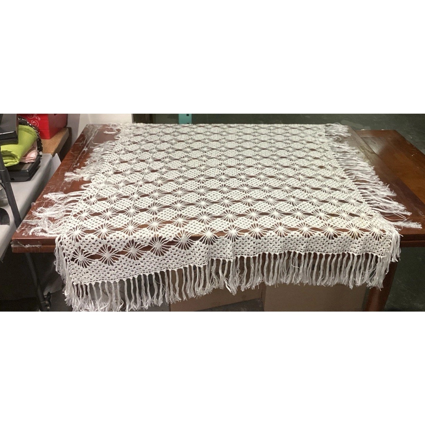 Vintage Crochet Bedspread Or Tablecloth - 42x40”