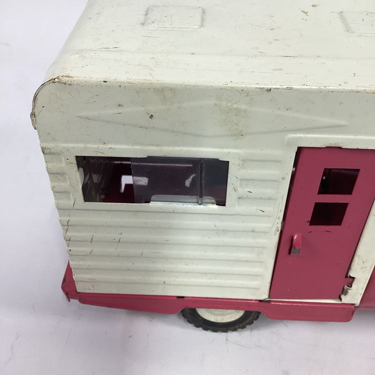 Vintage 1960's Tonka Jeep Camper Pink Pressed Steel Truck and Camper