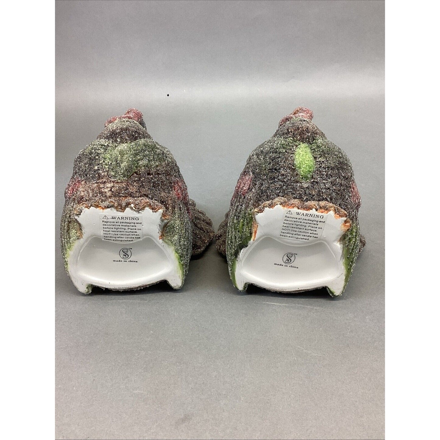 Set Of 2 Frosted Ceramic Turkey Candle Holders - 5x4.5x5.25”