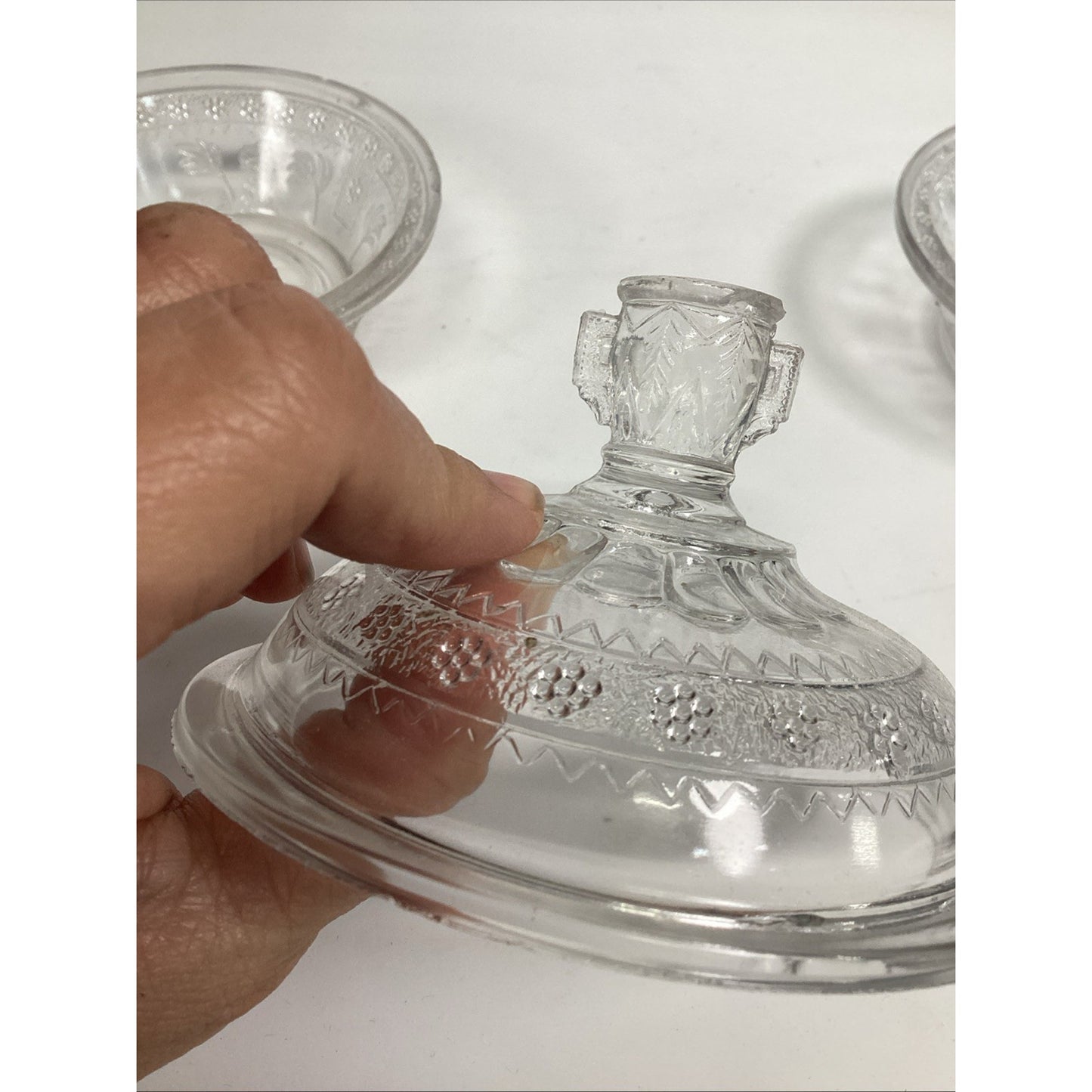 2 Antique EAPG Adam’s & Co Egyptian Oasis Pattern Sphinx Candy Dishes (1 Lidded)
