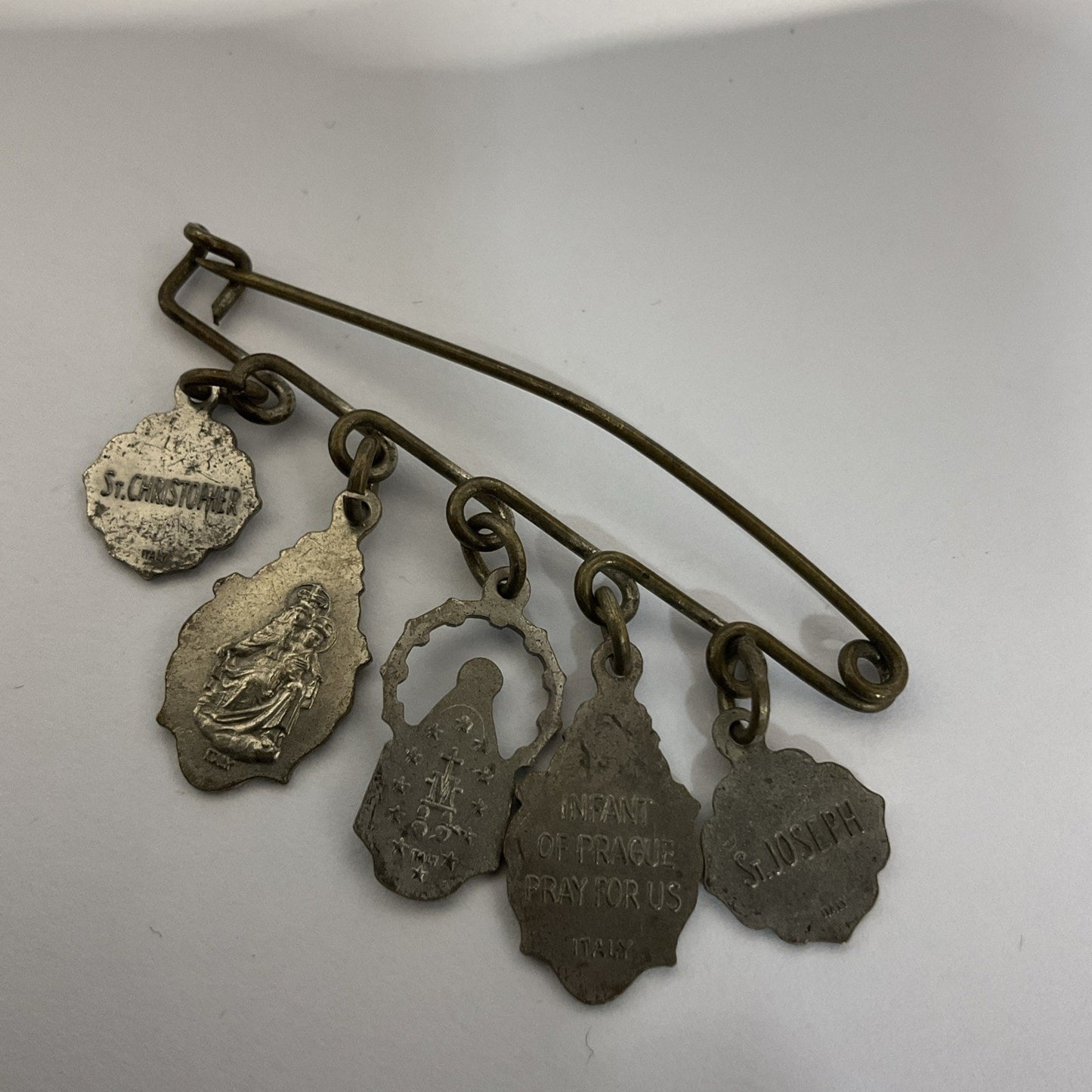 Miraculous Virgin Mary enamel medal on pin