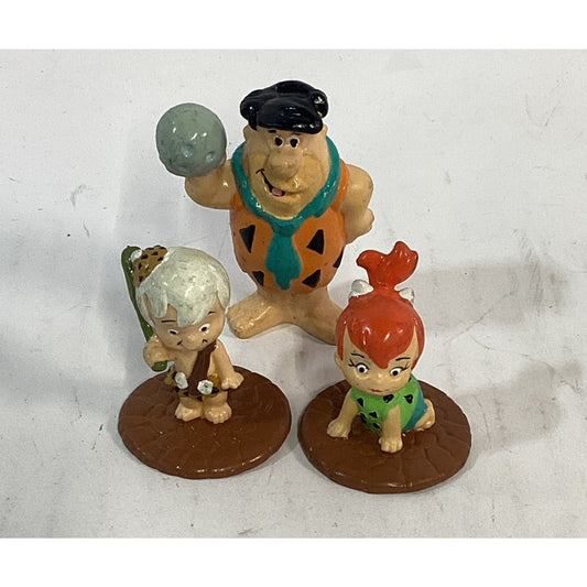 Vintage 1990 Fred Flinstone, Bam Bam And Pebbles Molded Toy Figures