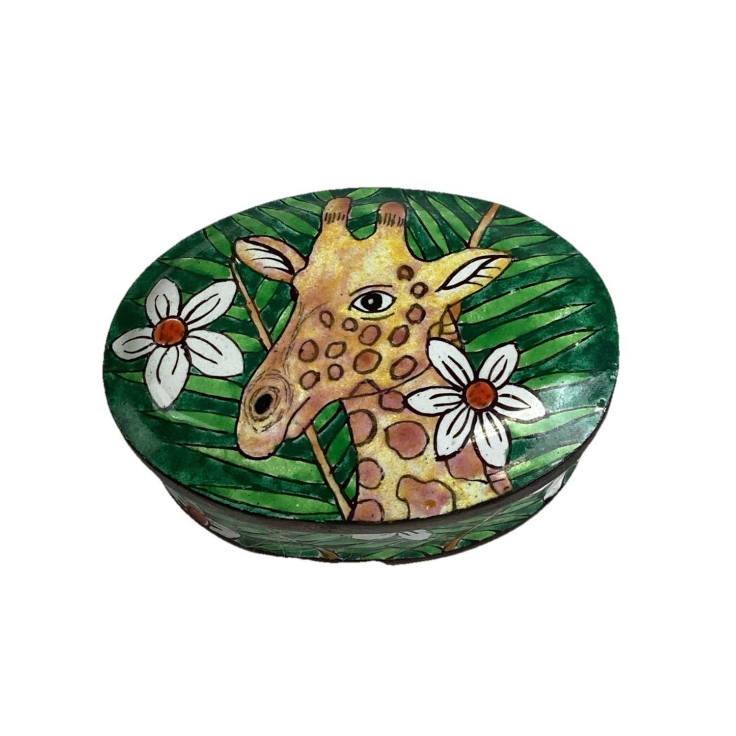Vintage Enameled Giraffe Trinket Box With Lid
