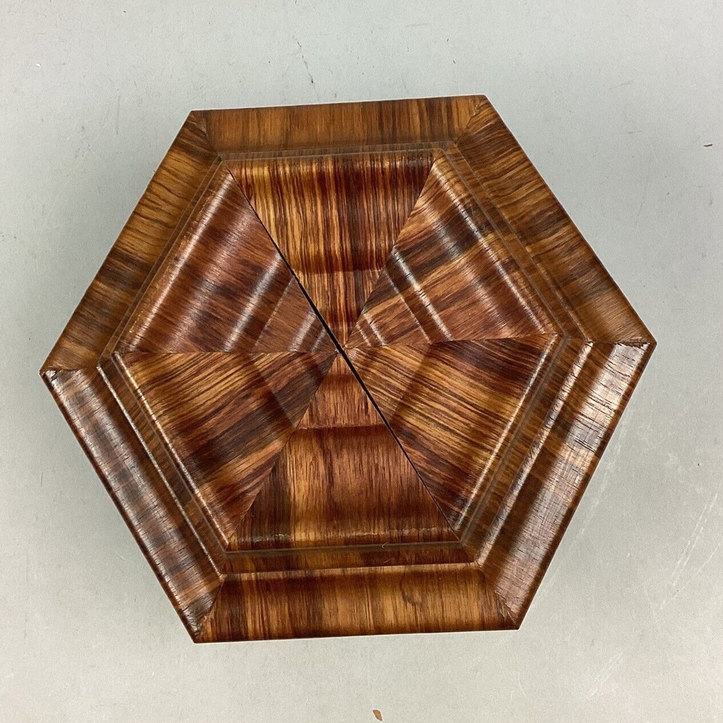 Vintage Wooden Geometric Shaped Jewelry Box - 6”