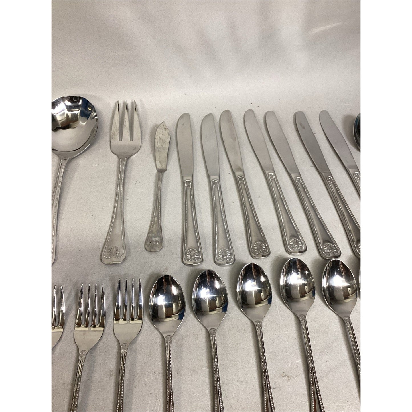 Set Of 34 - Supreme Cutlery Shell Interlace Stainless Japan Flatware Set