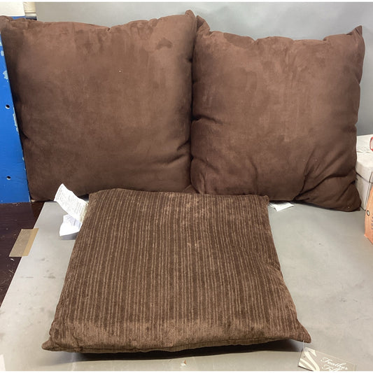 2 Large Plush Brown Suede Accent Pillows & 1 Spencer Feather Filled Pillow
