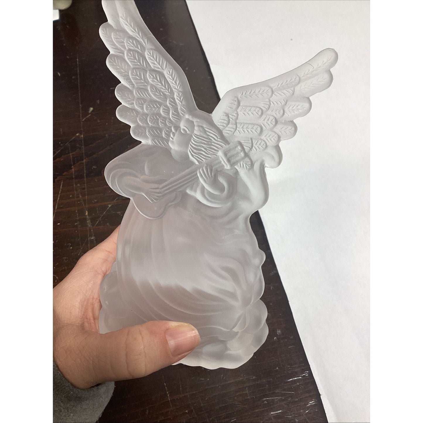 Frosted Glass Angel Playing Lute Tea Light Holder