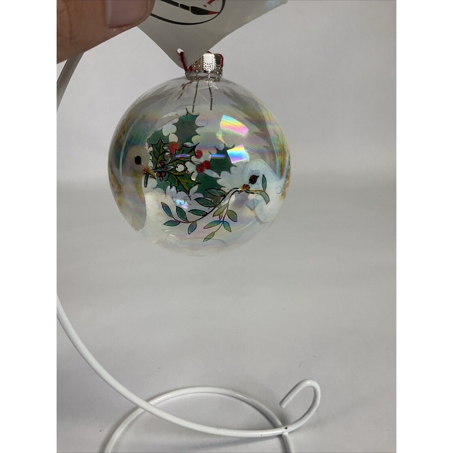 Gigi Clear Ball Christmas Ornament With Doves And Mistletoe (enamel)