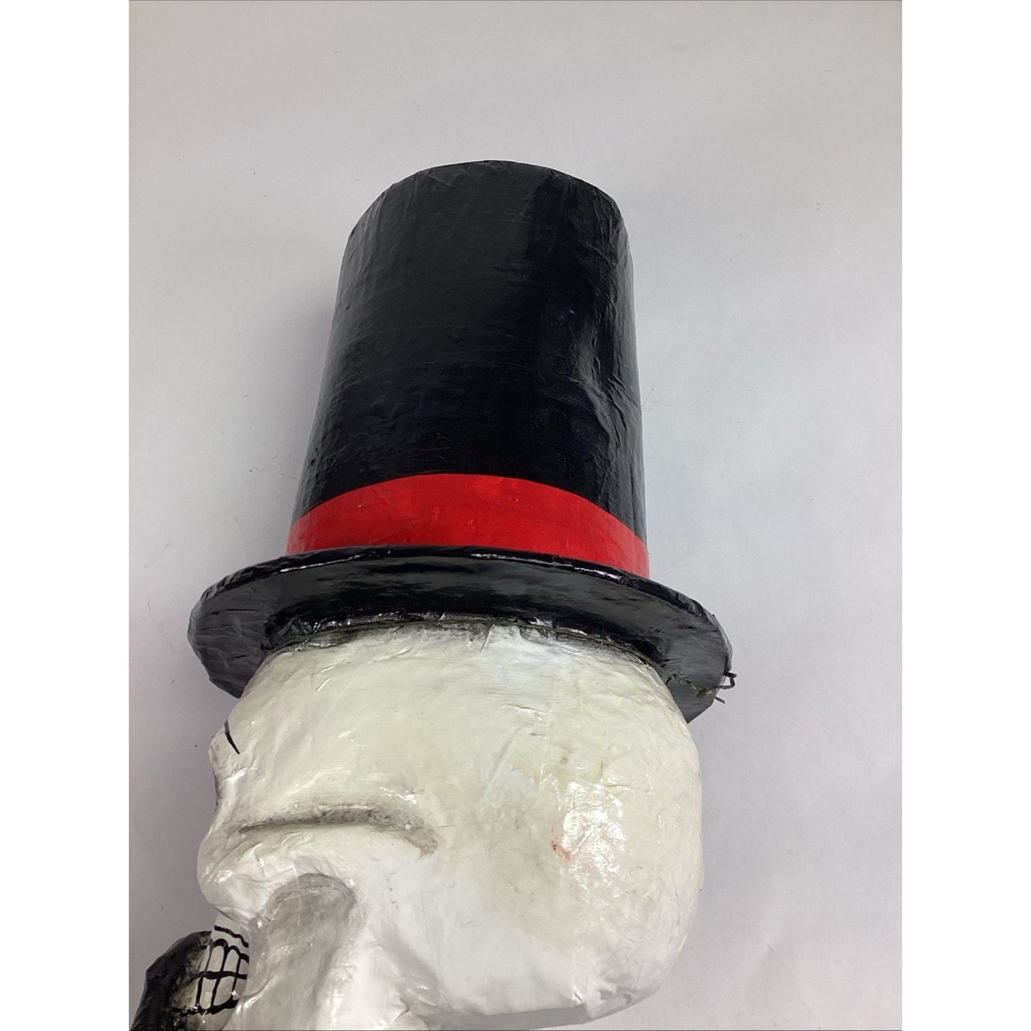 Handmade Day Of The Dead Skull In Top Hat Papier Mache Figure - 14”H
