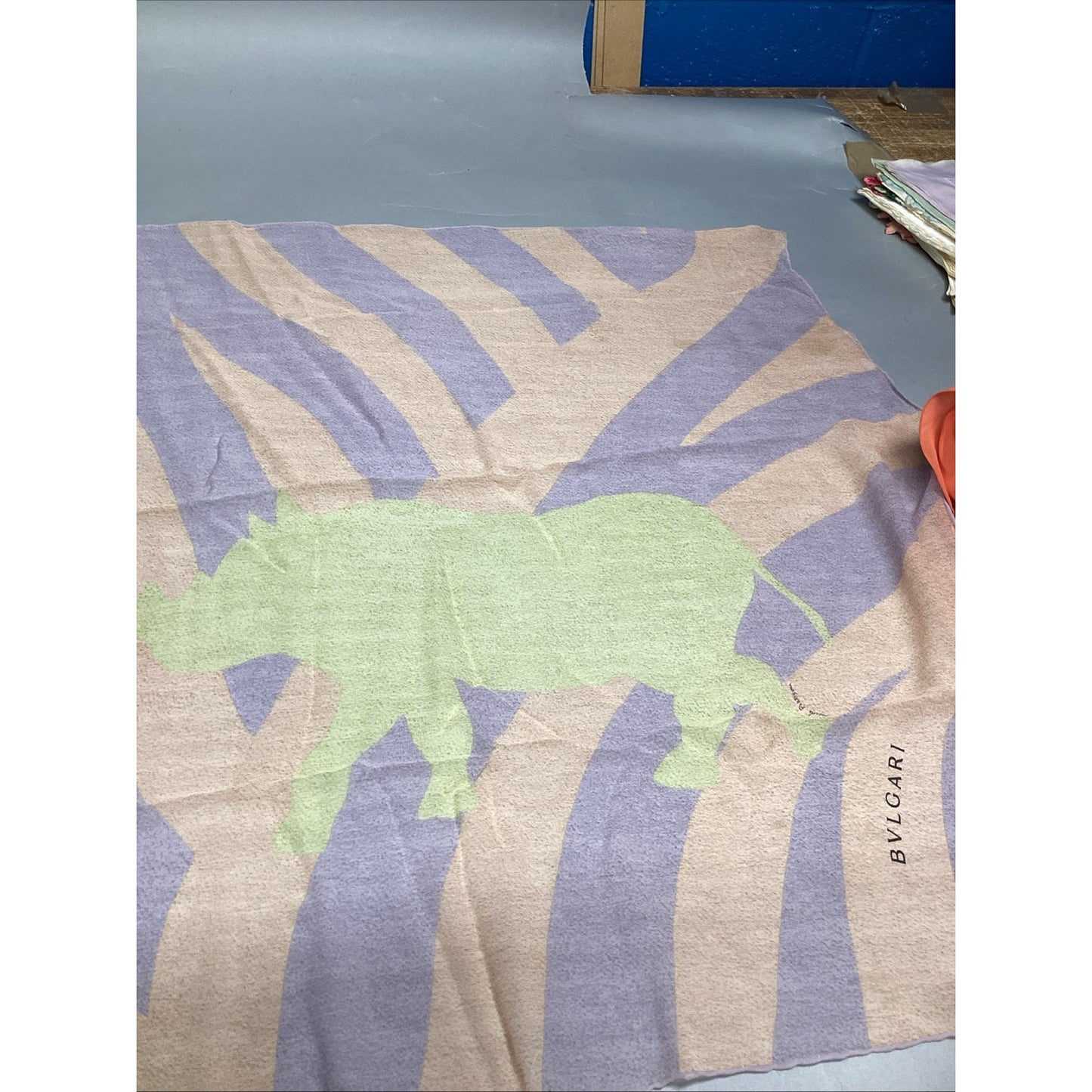BVLGARI Silk Scarf - Adult And Baby Rhino - 100% Silk - 55x26”