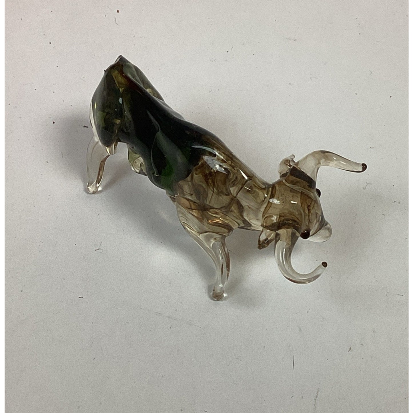 Miniature Art Green/Clear Glass Bull Statue Figurine - Missing Tail
