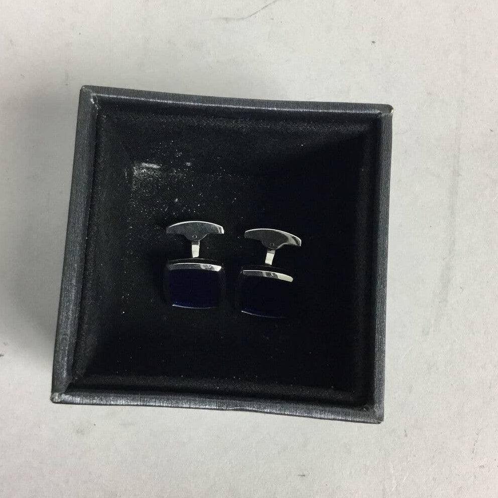 Vintage Bugatchi Cufflinks Silver Tone Dark Blue Square Pattern TC Series