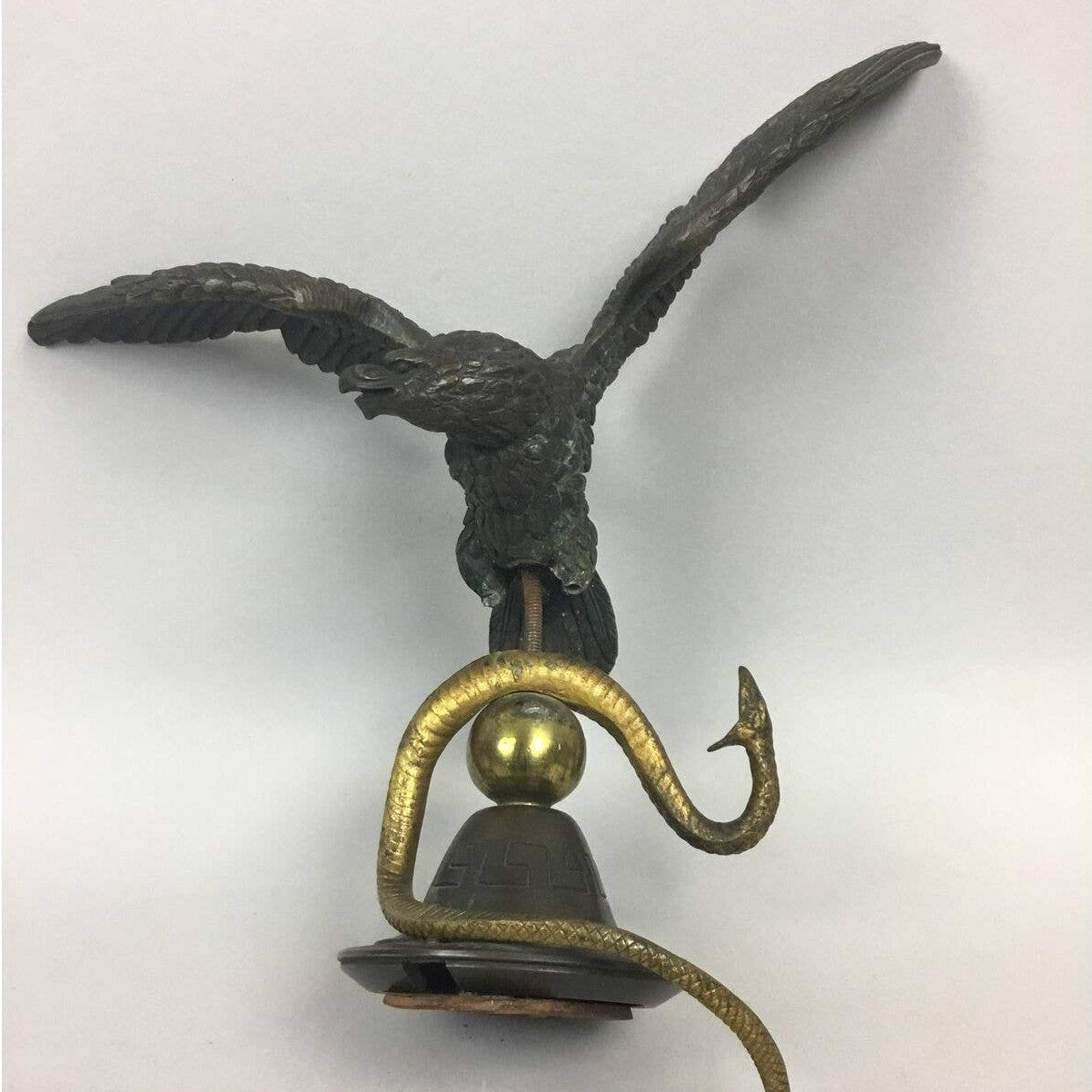 Vintage Bald Eagle Brass With Bell On A Stand With Legs 2 Pc