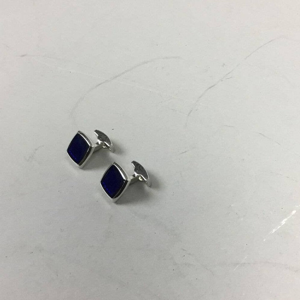 Vintage Bugatchi Cufflinks Silver Tone Dark Blue Square Pattern TC Series