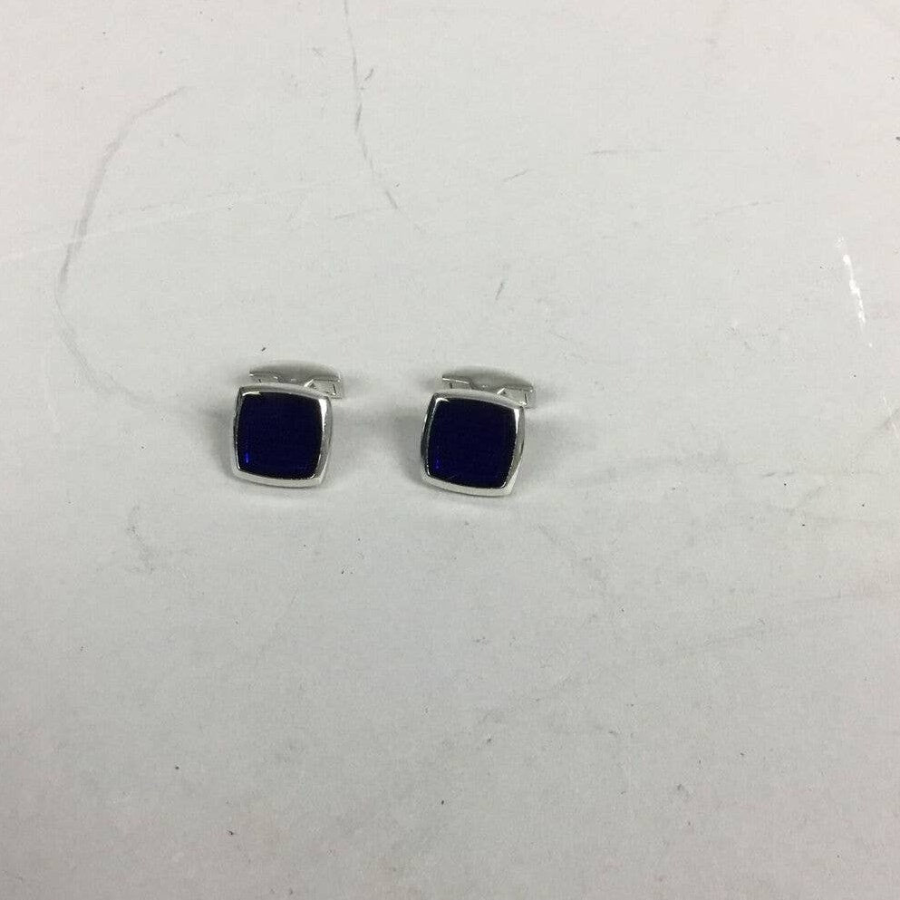 Vintage Bugatchi Cufflinks Silver Tone Dark Blue Square Pattern TC Series